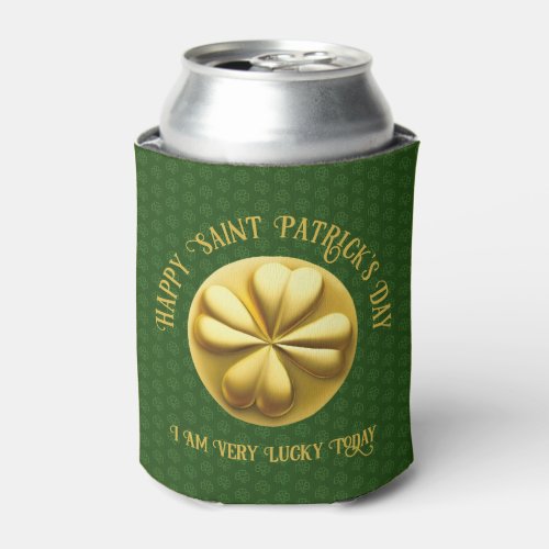 Personalized Golden Shamrock St Patricks Day Can Cooler