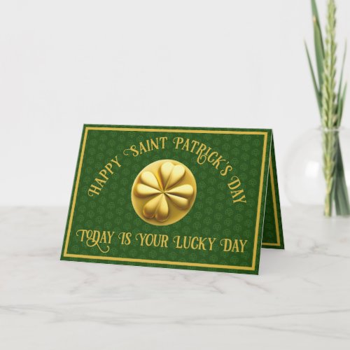 Personalized Golden Shamrock St Patricks Day Card
