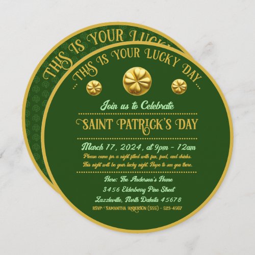 Personalized Golden Shamrock St Patricks Day Invitation