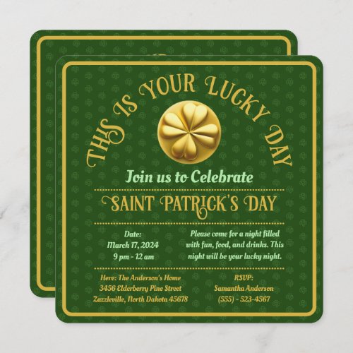 Personalized Golden Shamrock St Patricks Day Invitation