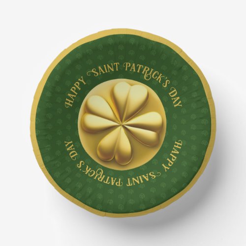 Personalized Golden Shamrock St Patricks Day Paper Bowls