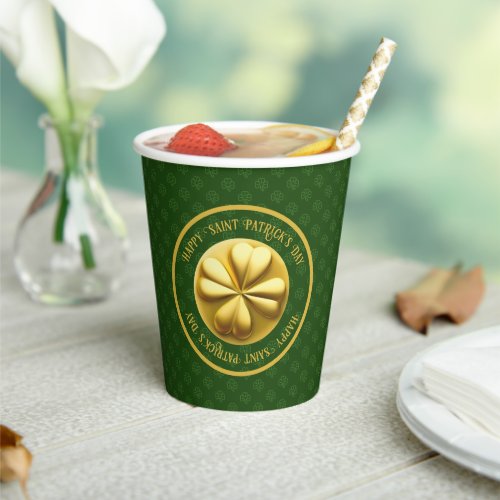 Personalized Golden Shamrock St Patricks Day Paper Cups