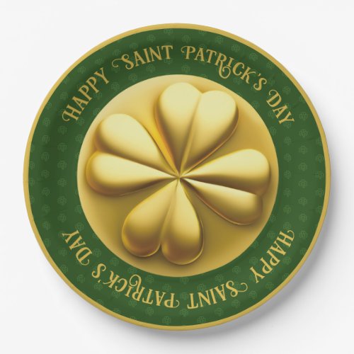 Personalized Golden Shamrock St Patricks Day Paper Plates
