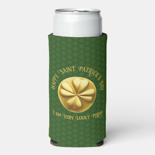 Personalized Golden Shamrock St Patricks Day Seltzer Can Cooler