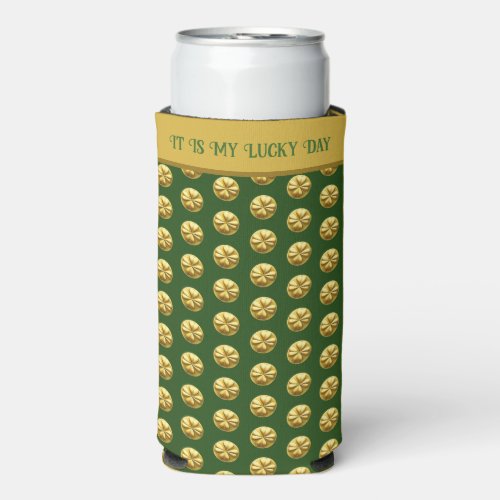 Personalized Golden Shamrock St Patricks Day Seltzer Can Cooler