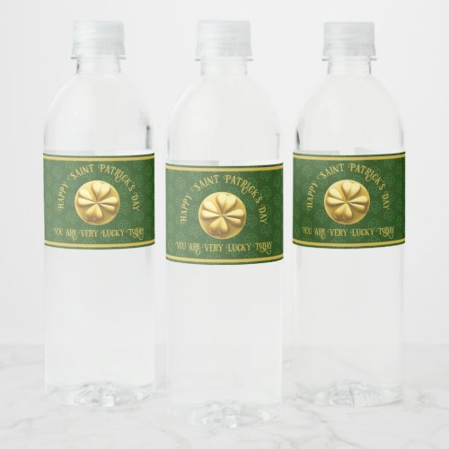 Personalized Golden Shamrock St Patricks Day Water Bottle Label