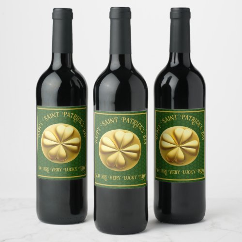 Personalized Golden Shamrock St Patricks Day Wine Label