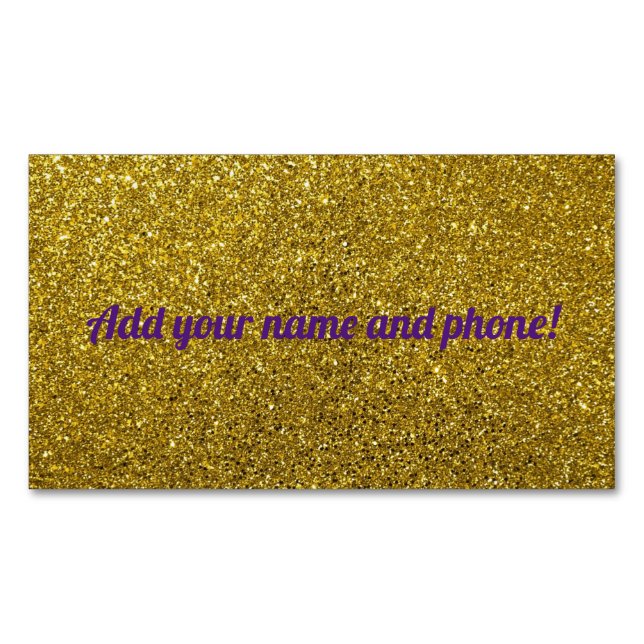 Personalized golden sparkling glitter business card magnet (Front)