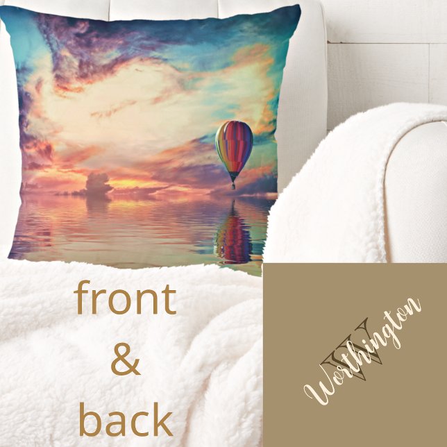Personalized Golden Tan Hot Air Balloon Sunrise Throw Pillow (Creator Uploaded)