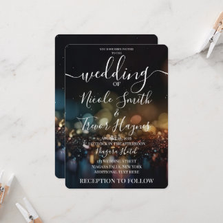 Personalized Golden Teal Glitter Bokeh Wedding Invitation