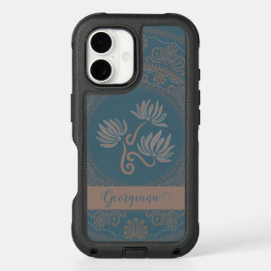 Personalized Golden Teal Rococo Lotus Dot Mandala iPhone 16 Case