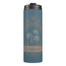 Personalized Golden Teal Rococo Lotus Dot Mandala