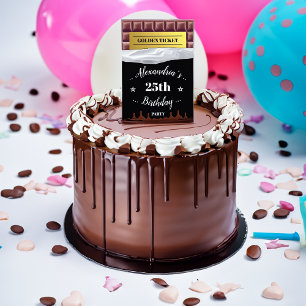 Personalized Golden Ticket Chocolate Bar Birthday Cake Topper