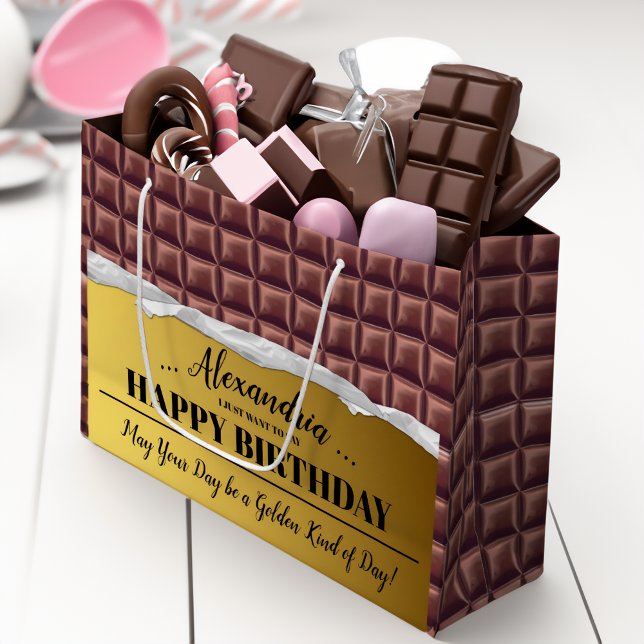 Personalized Golden Ticket Chocolate Bar Birthday Large Gift Bag (Creator Uploaded)
