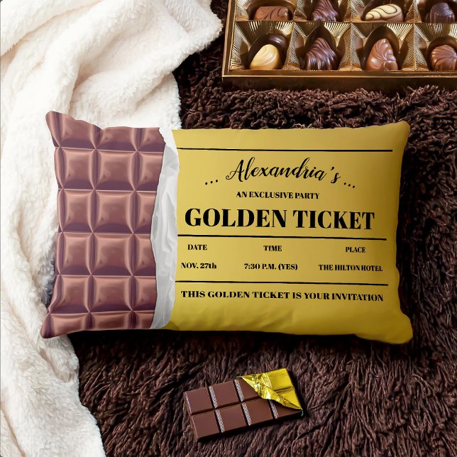 Personalized Golden Ticket Chocolate Bar Lumbar Pillow (Creator Uploaded)