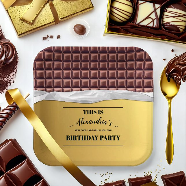 Personalized Golden Ticket Chocolate Bar Party Paper Plates (Creator Uploaded)