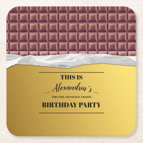 Personalized Golden Ticket Chocolate Bar Party Square Paper Coaster