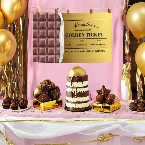 Personalized Golden Ticket Chocolate Party Banner