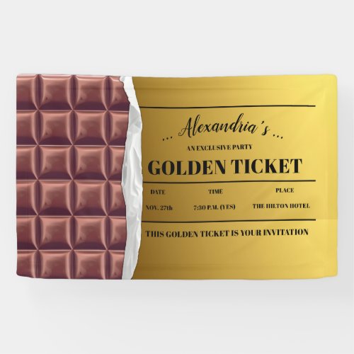 Personalized Golden Ticket Chocolate Party Banner