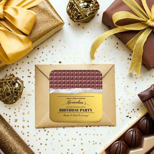 Personalized Golden Ticket Chocolate Party Favor Square Sticker
