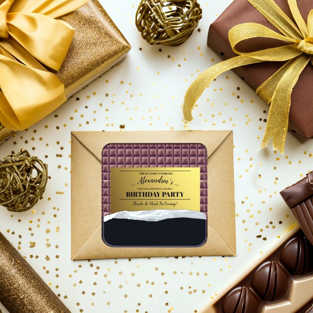 Personalized Golden Ticket Chocolate Party Favor Square Sticker (Creator Uploaded)