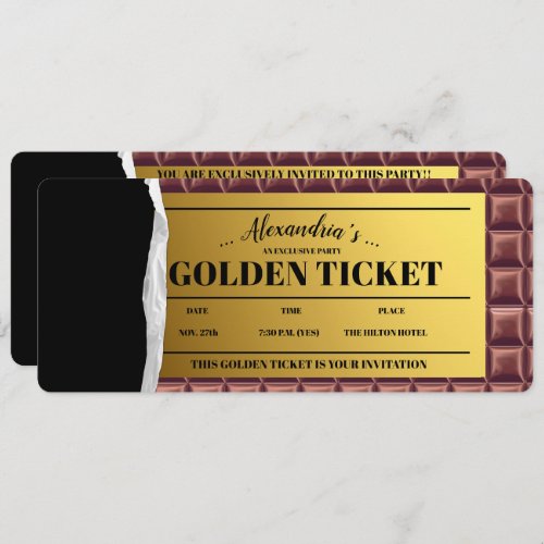 Personalized Golden Ticket Chocolate Party Invitation