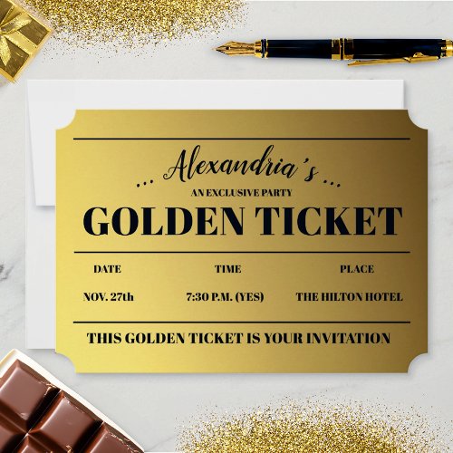 Personalized Golden Ticket Party Invitation