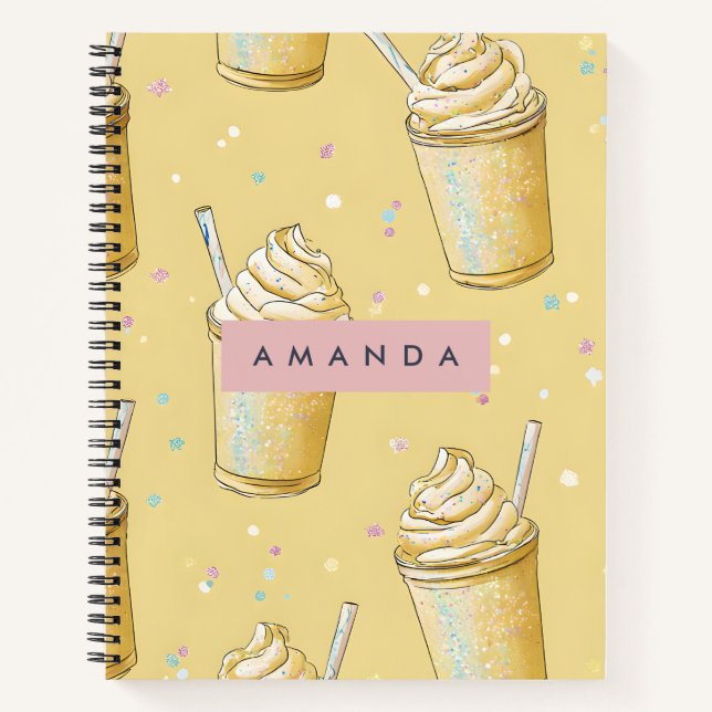 Personalized Golden Vanilla Milkshake Sparkle Notebook (Front)
