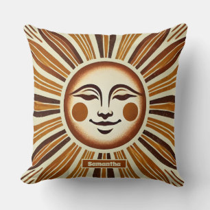Personalized Golden Vintage Boho Sun Gift Throw Pillow
