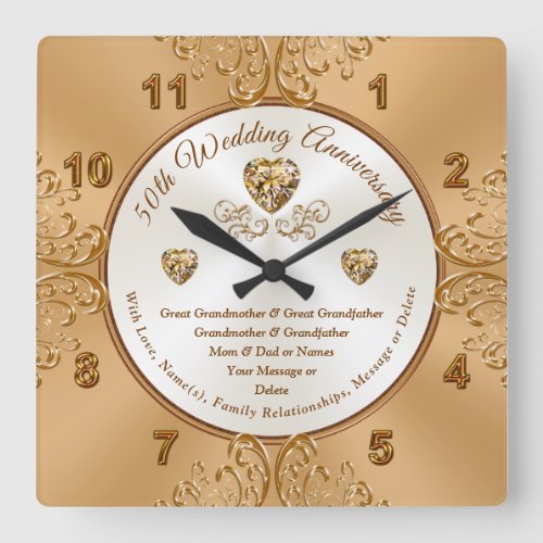 Personalized Golden Wedding Anniversary Clocks