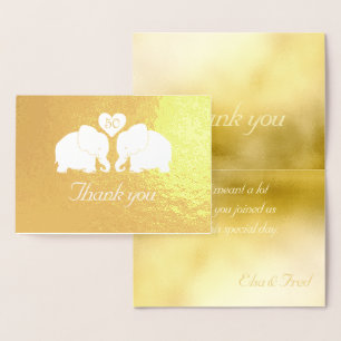Personalized Golden Wedding Elephants Thank You Foil Card