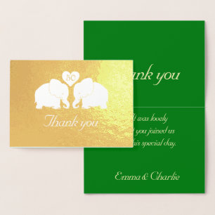 Personalized Golden Wedding Elephants Thank You Foil Card