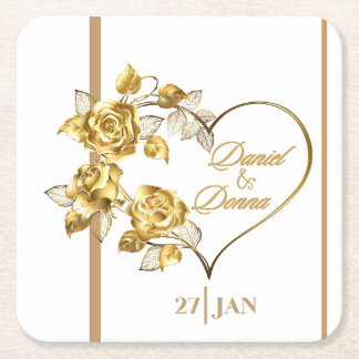 Personalized Golden Wedding Square Paper Coaster