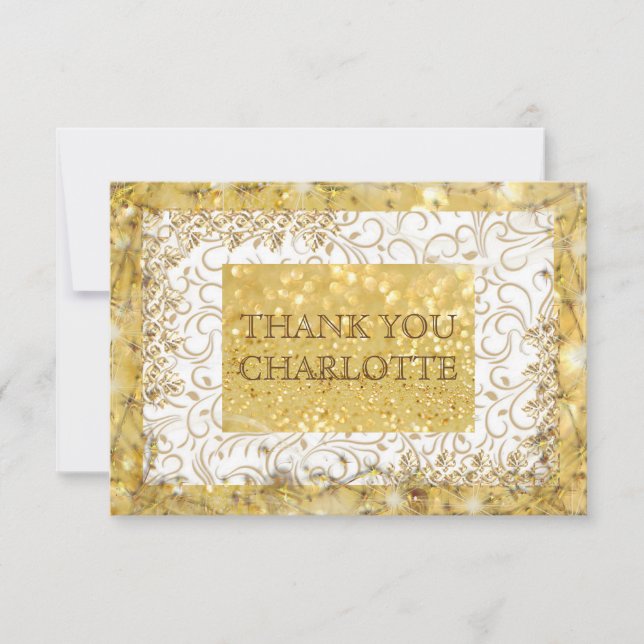 Personalized Golden White Thank You Card (Front)