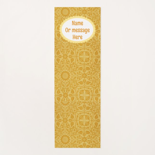 Personalized Golden Yellow William Morris Floral  Yoga Mat (Front)