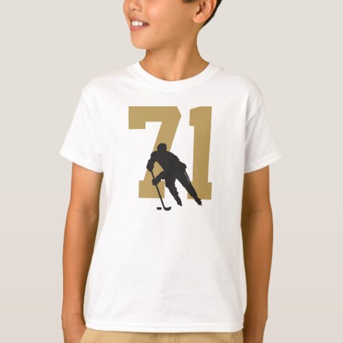 Personalized Golden Youth Hockey Player Number T_Shirt