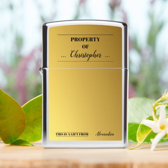 Personalized Golden Zippo Lighter (On Table)