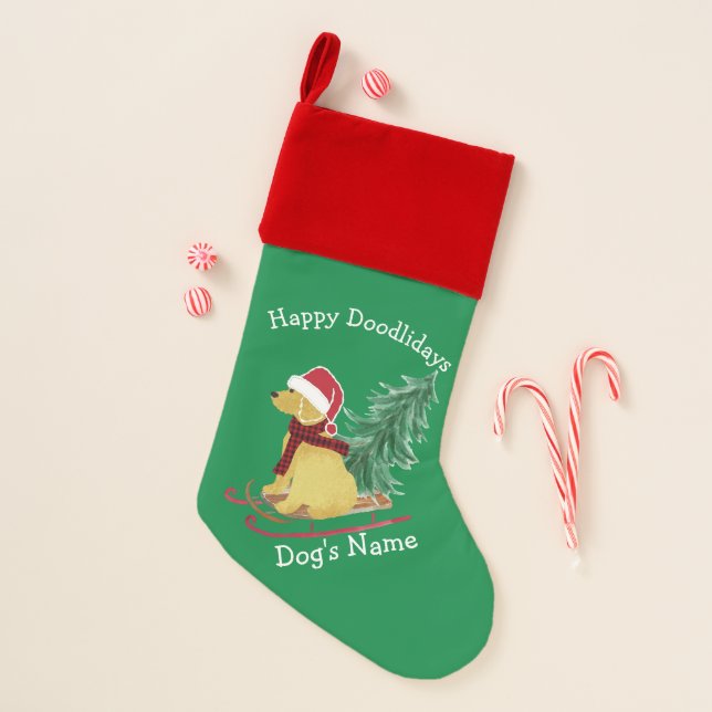 Personalized Goldendoodle Christmas Sled Christmas Stocking (Front)