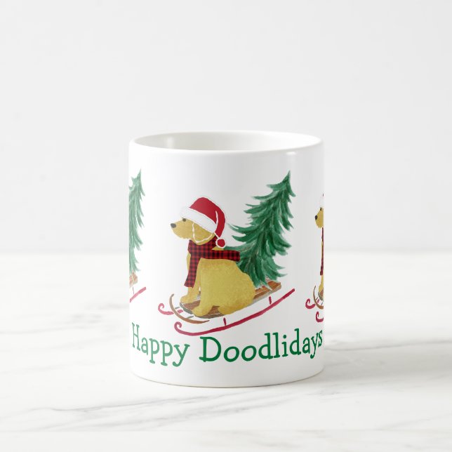 Personalized Goldendoodle Christmas Sled Coffee Mug (Center)