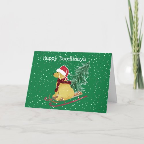 Personalized Goldendoodle Christmas Sled Holiday Card