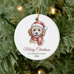 Personalized Goldendoodle Dog Santa Hat Christmas Ceramic Ornament