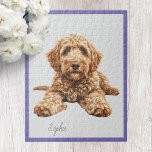 Personalized Goldendoodle Jigsaw Puzzle<br><div class="desc">Unleash your inner puzzle enthusiast with our Goldendoodle Jigsaw Puzzle! This puzzle features an adorable goldendoodle, as well as a purple border. Whether you're unwinding after a long day or looking for a fun activity with friends and family, this Goldendoodle Jigsaw Puzzle offers hours of engaging entertainment. Dive into the...</div>