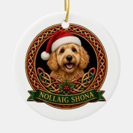 Personalized Goldendoodle Nollaig Shona Knot Ceramic Ornament