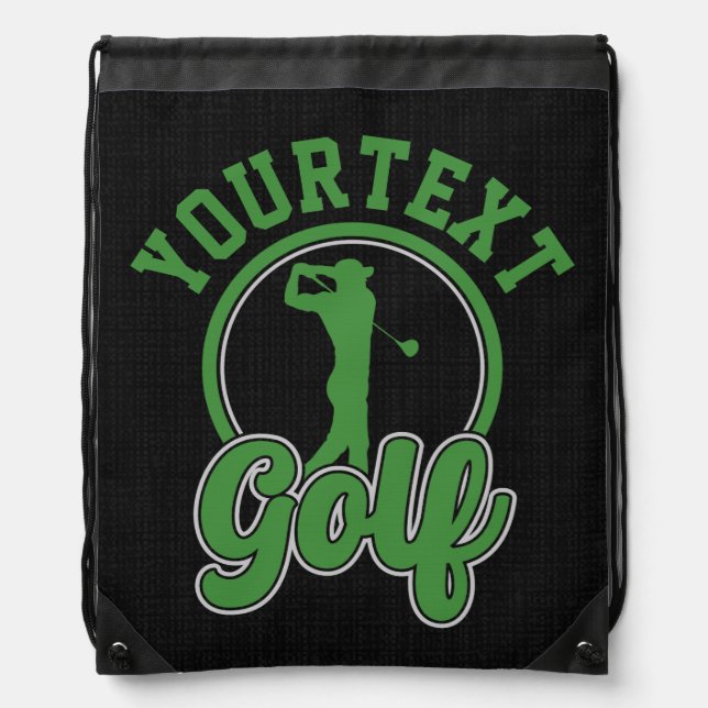 Personalized Golf ADD NAME Retro Pro Golfer Swing Drawstring Bag (Front)