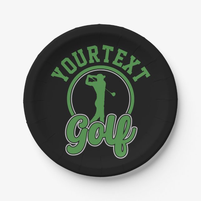 Personalized Golf ADD NAME Retro Pro Golfer Swing Paper Plates (Front)