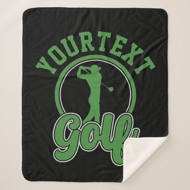 Personalized Golf ADD NAME Retro Pro Golfer Swing Sherpa Blanket (Front)
