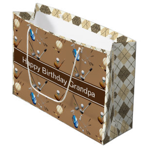Personalized Golf & Argyle Large Gift Bag