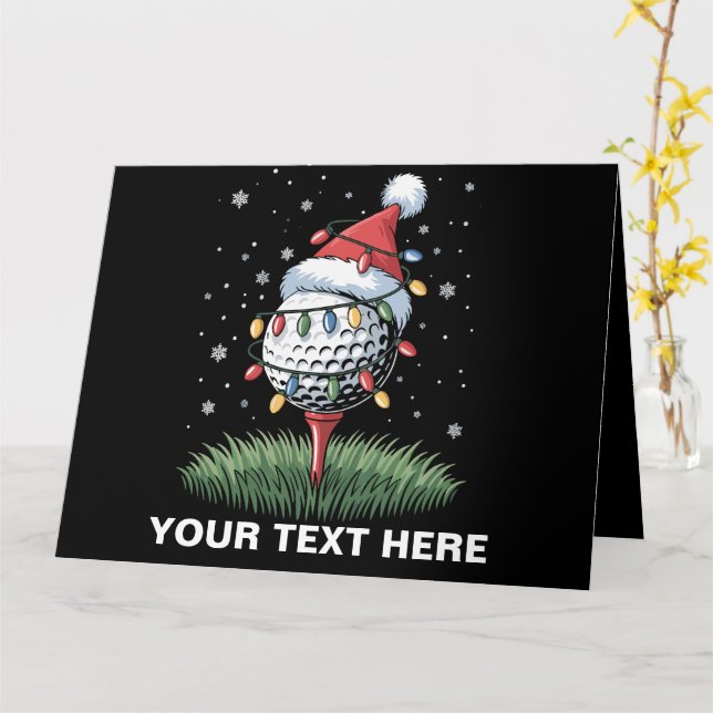 Personalized Golf Ball Christmas Tree Santa Hat  Card (Yellow Flower)