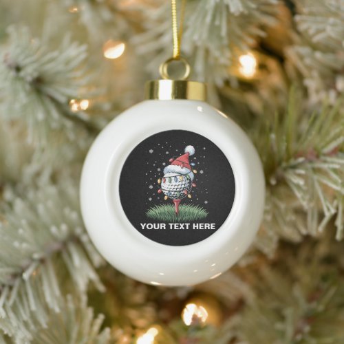 Personalized Golf Ball Christmas Tree Santa Hat  Ceramic Ball Christmas Ornament