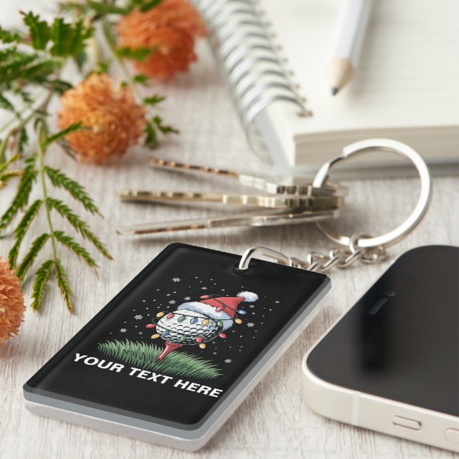 Personalized Golf Ball Christmas Tree Santa Hat  Keychain (Front Right)